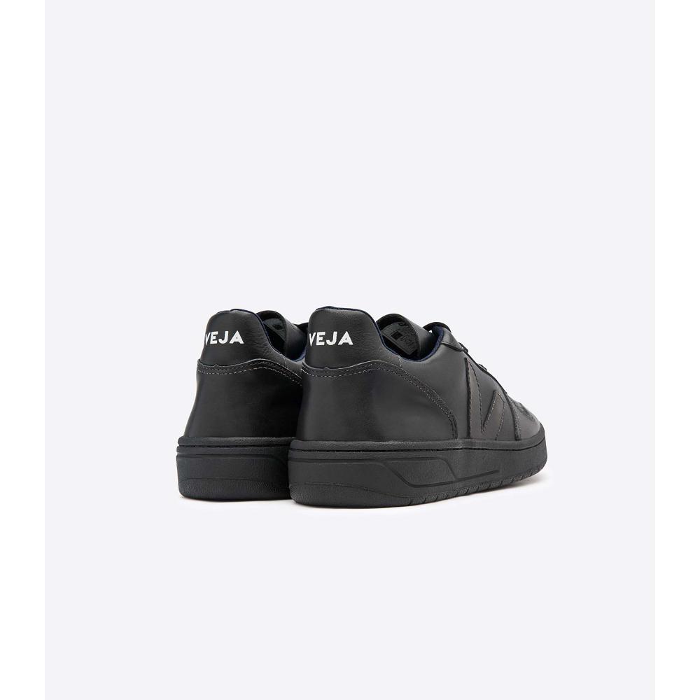 Women's Veja V-10 LEATHER Sneakers Black | ZA 648GSO